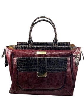 Samantha Brown Burgundy & Black Crocodile-Embossed Tote‎ Handbag